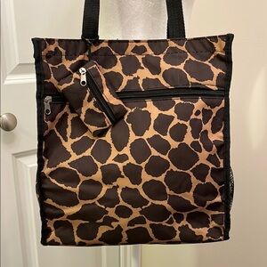 Giraffe Tote Bag - Brown & Black , change purse, zip compartment shoulder bag